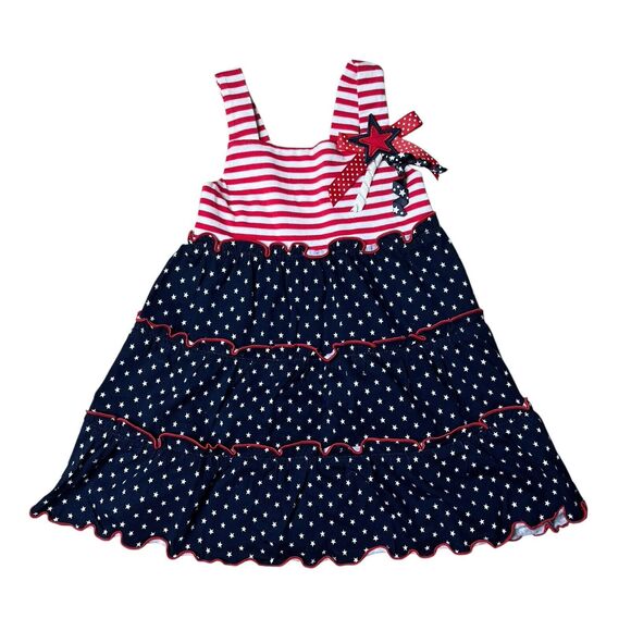 Girls 2T Patriotic Dress Stars And Stripes Sleeveless Summer Red White Blue - Picture 1 of 5